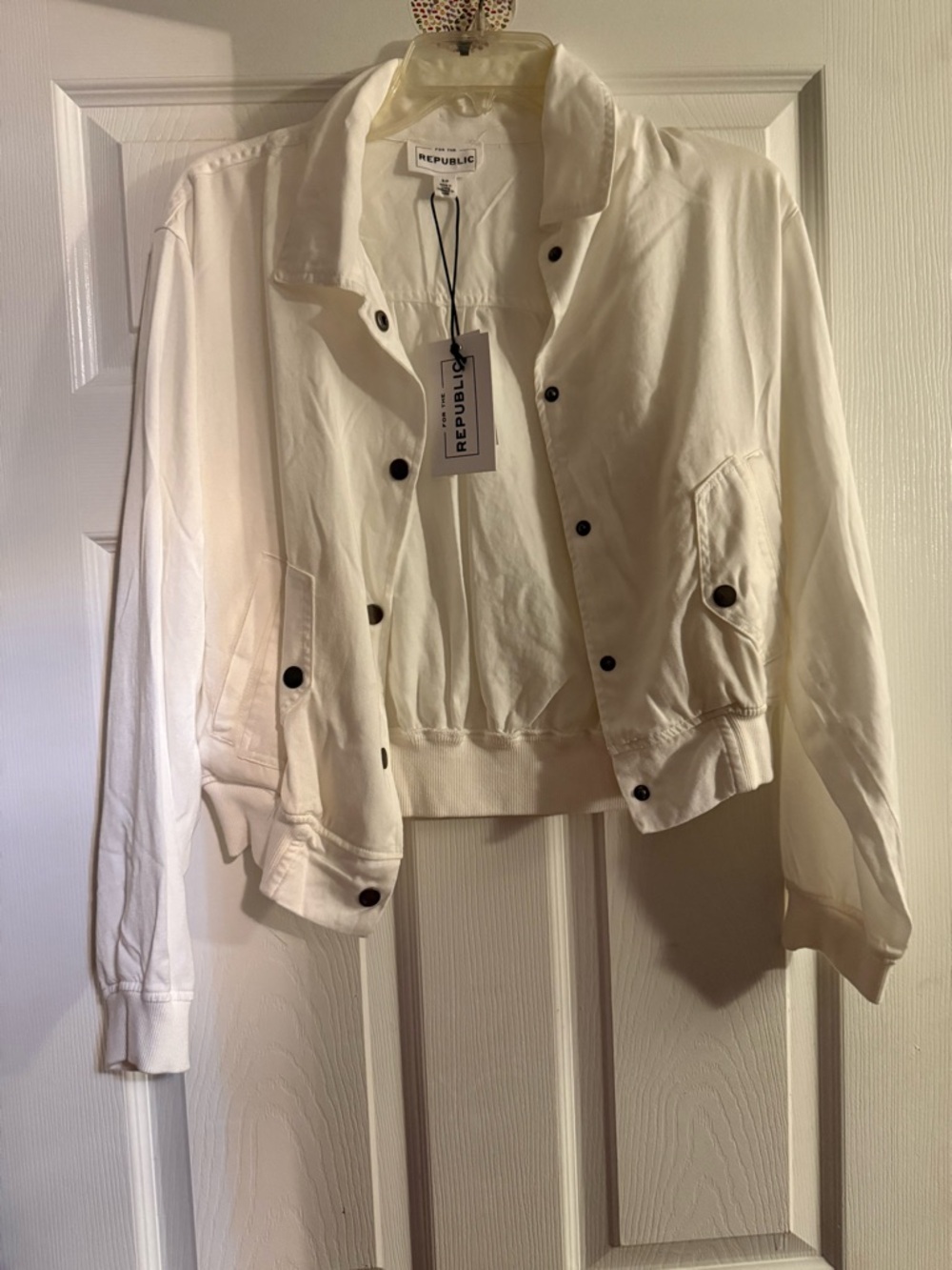 For The Republic Cream Button-Front Bomber Jacket